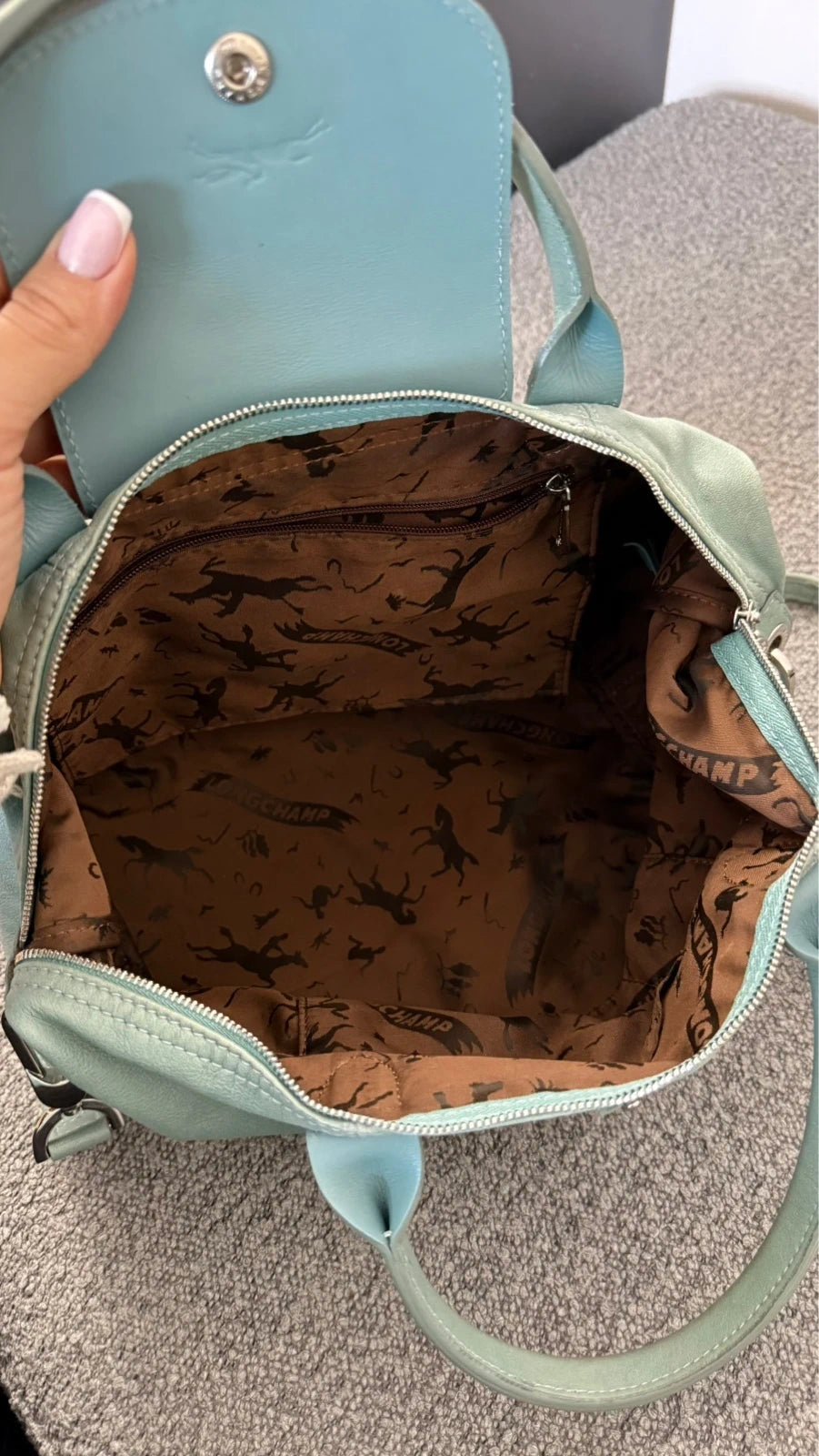 Longchamp le pliage turquoise mint leather handbag - view 11