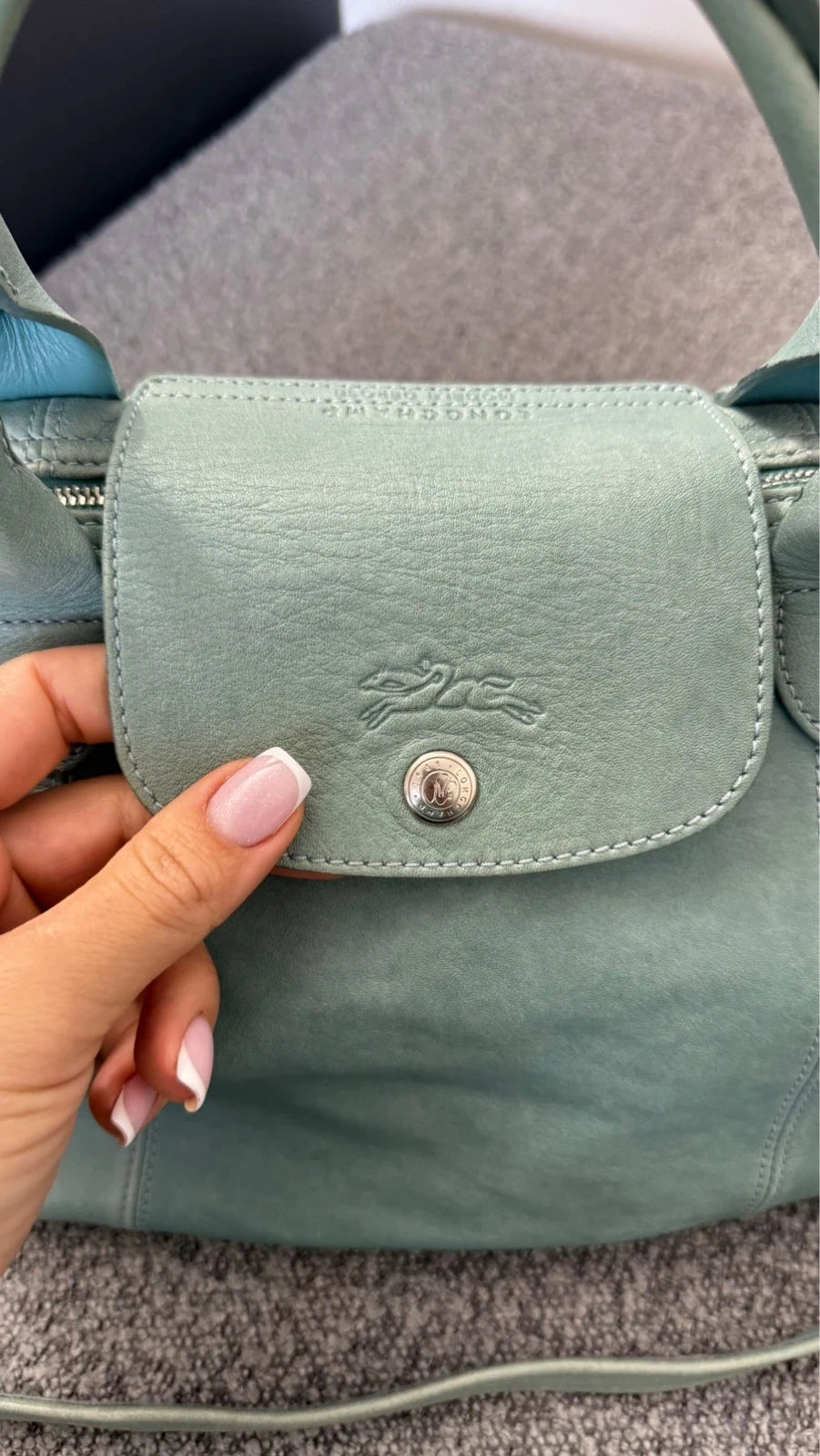Longchamp le pliage turquoise mint leather handbag - view 2