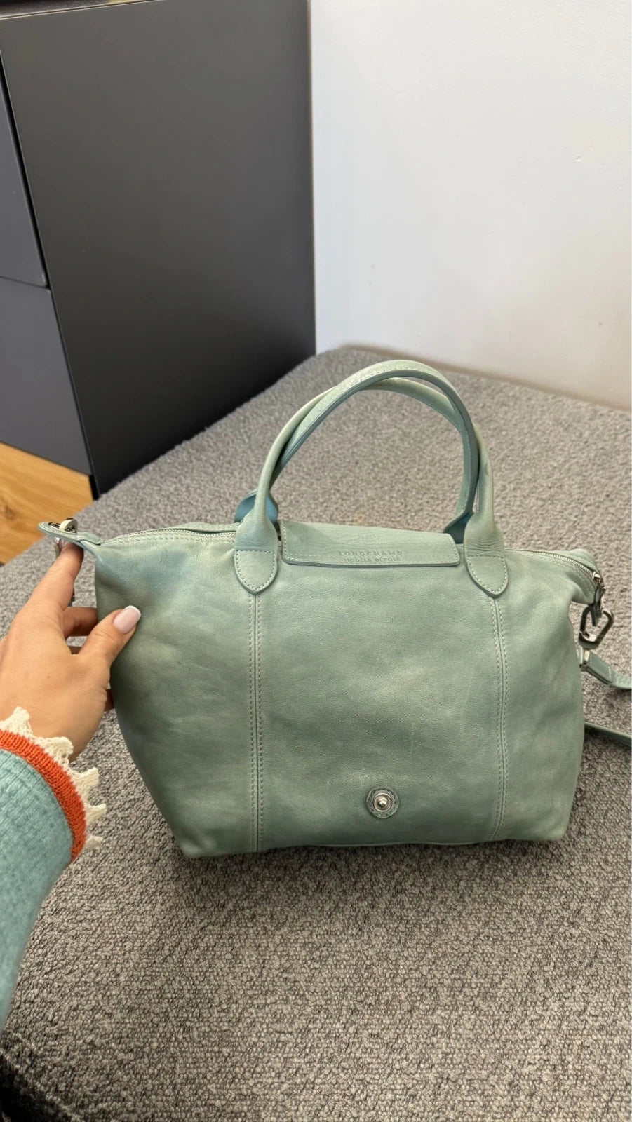 Longchamp le pliage turquoise mint leather handbag - view 6