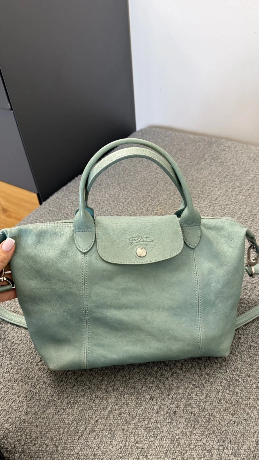 Longchamp le pliage turquoise mint leather handbag - view 5