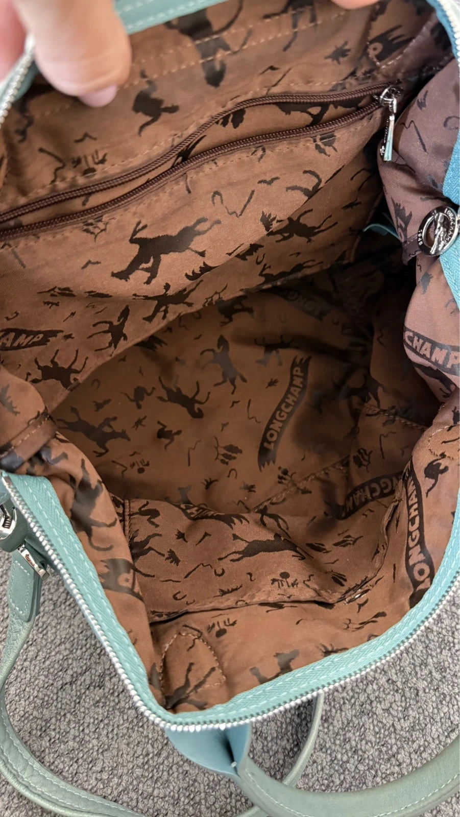 Longchamp le pliage turquoise mint leather handbag - view 14