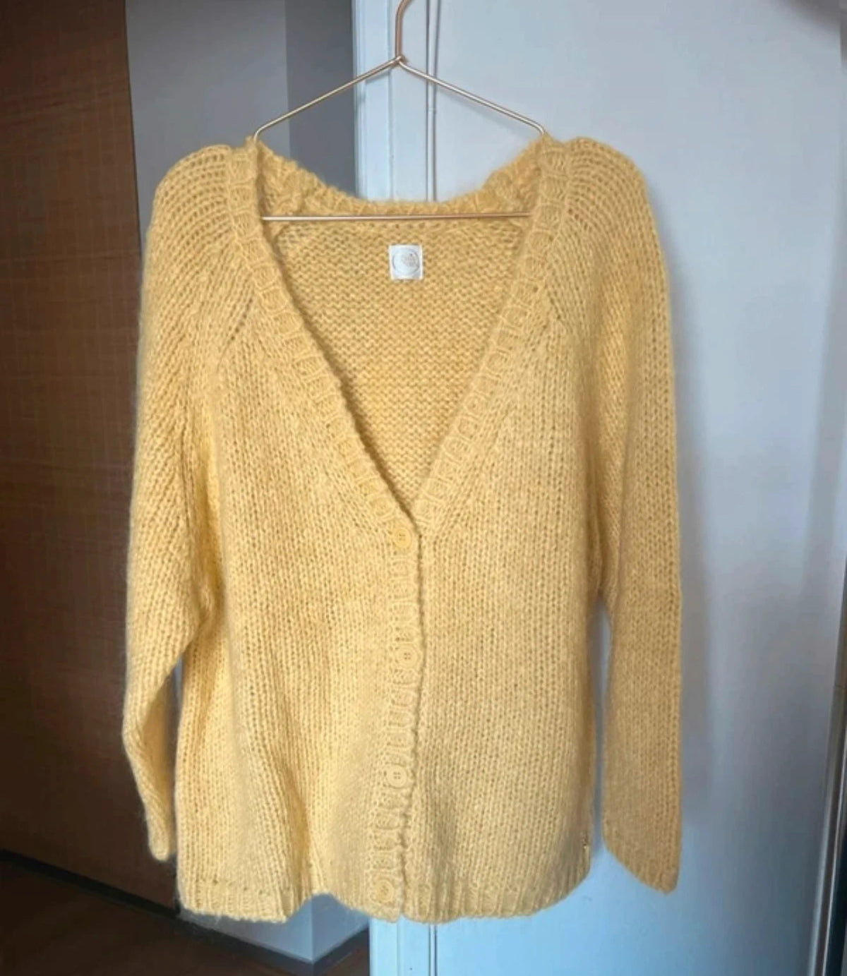 Des Petits Hauts yellow kid mohair silk wool blend cardigan