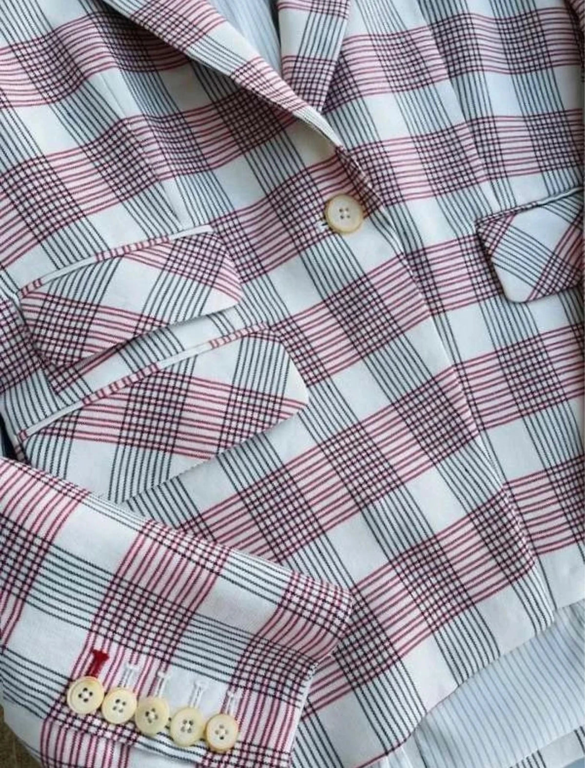 Veronica Beard viscose linen blend pink tartan blazer - view 3