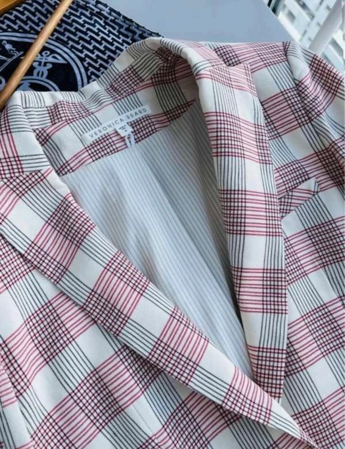 Veronica Beard viscose linen blend pink tartan blazer - view 2