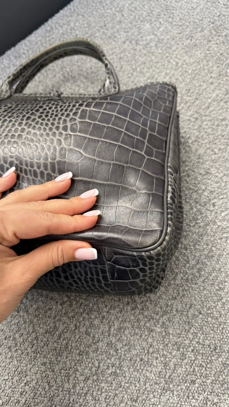 Longchamp roseau croco grey leather bag - view 8