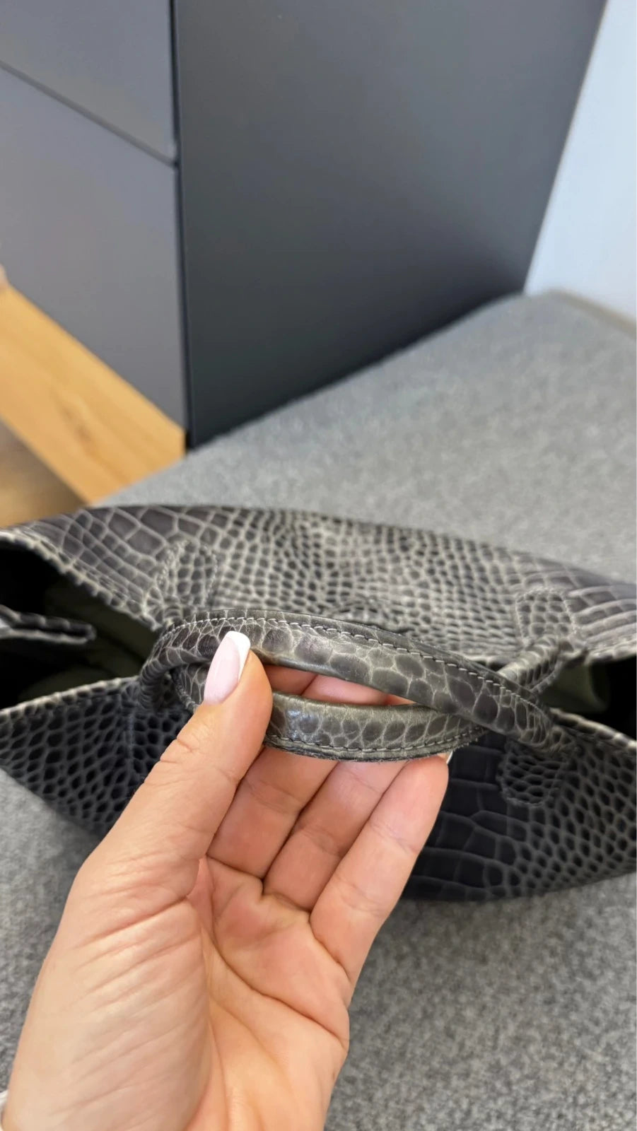 Longchamp roseau croco grey leather bag - view 2