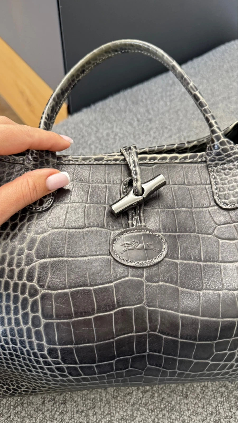 Longchamp roseau croco grey leather bag - view 3