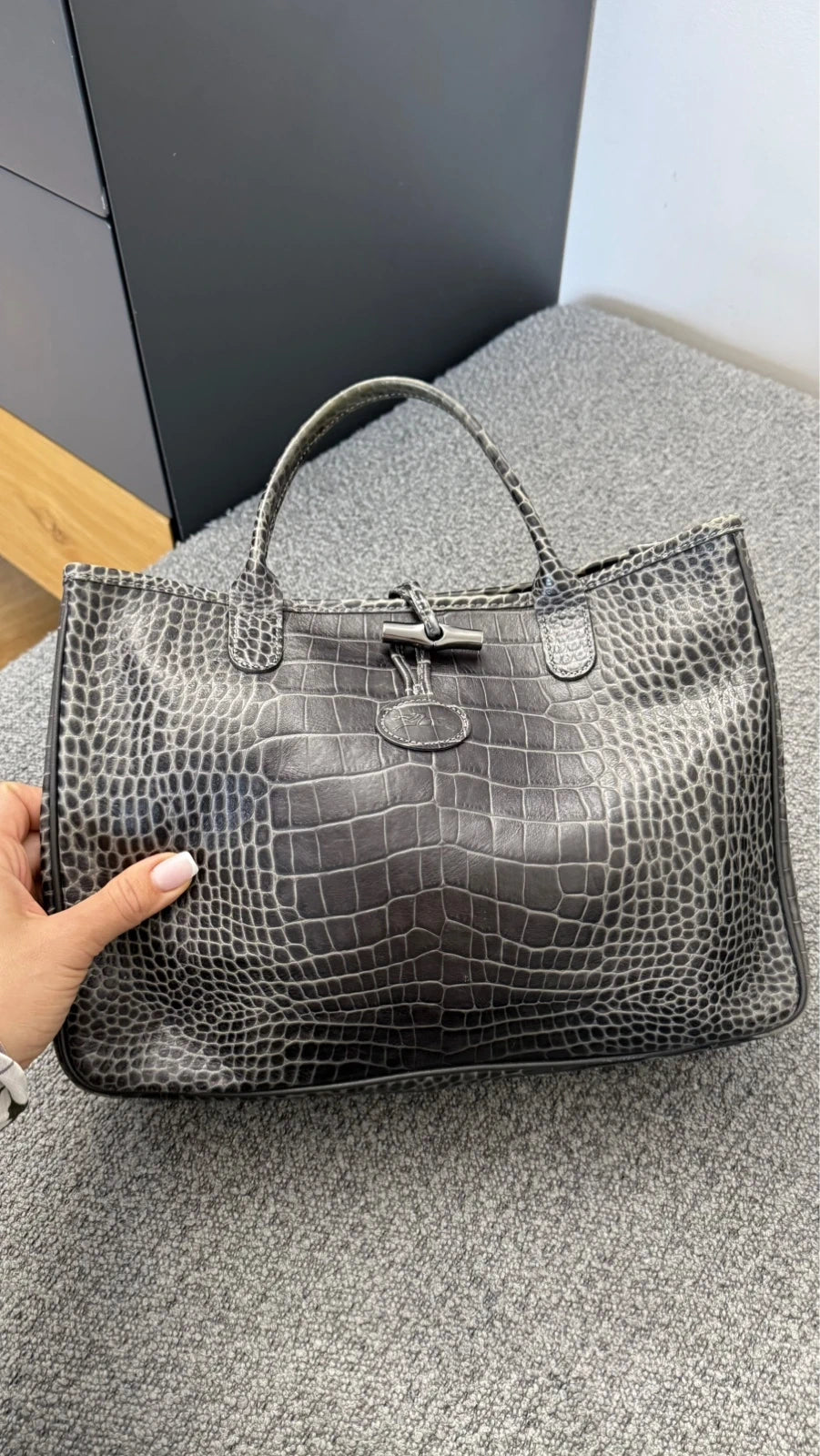 Longchamp roseau croco grey leather bag - view 4