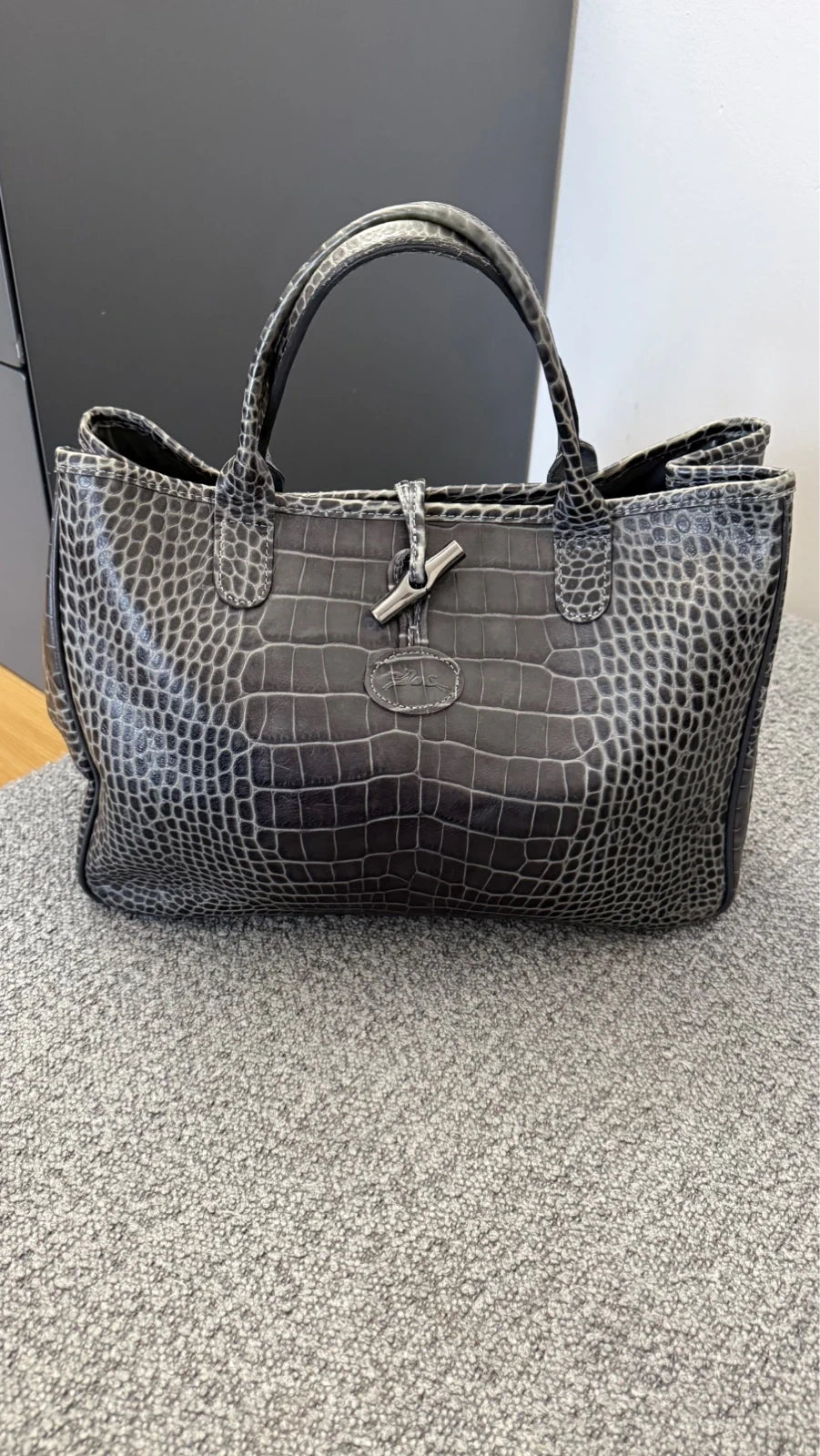 Longchamp roseau croco grey leather bag