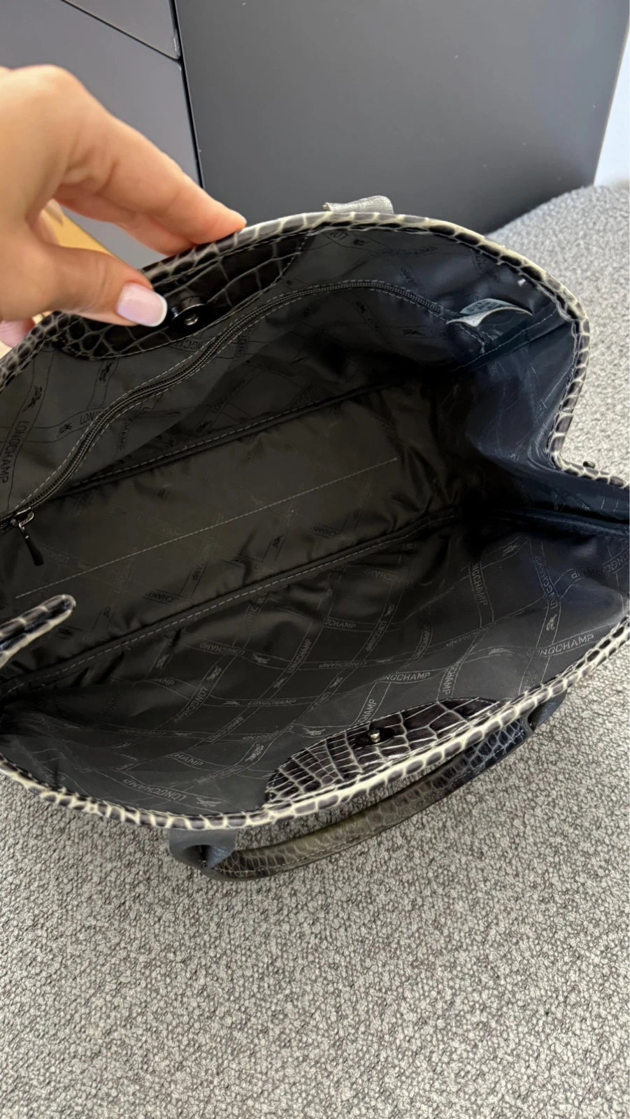 Longchamp roseau croco grey leather bag - view 11