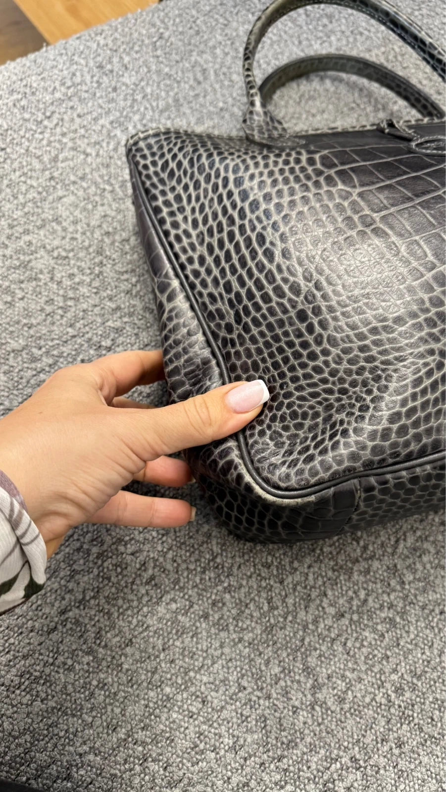Longchamp roseau croco grey leather bag - view 9