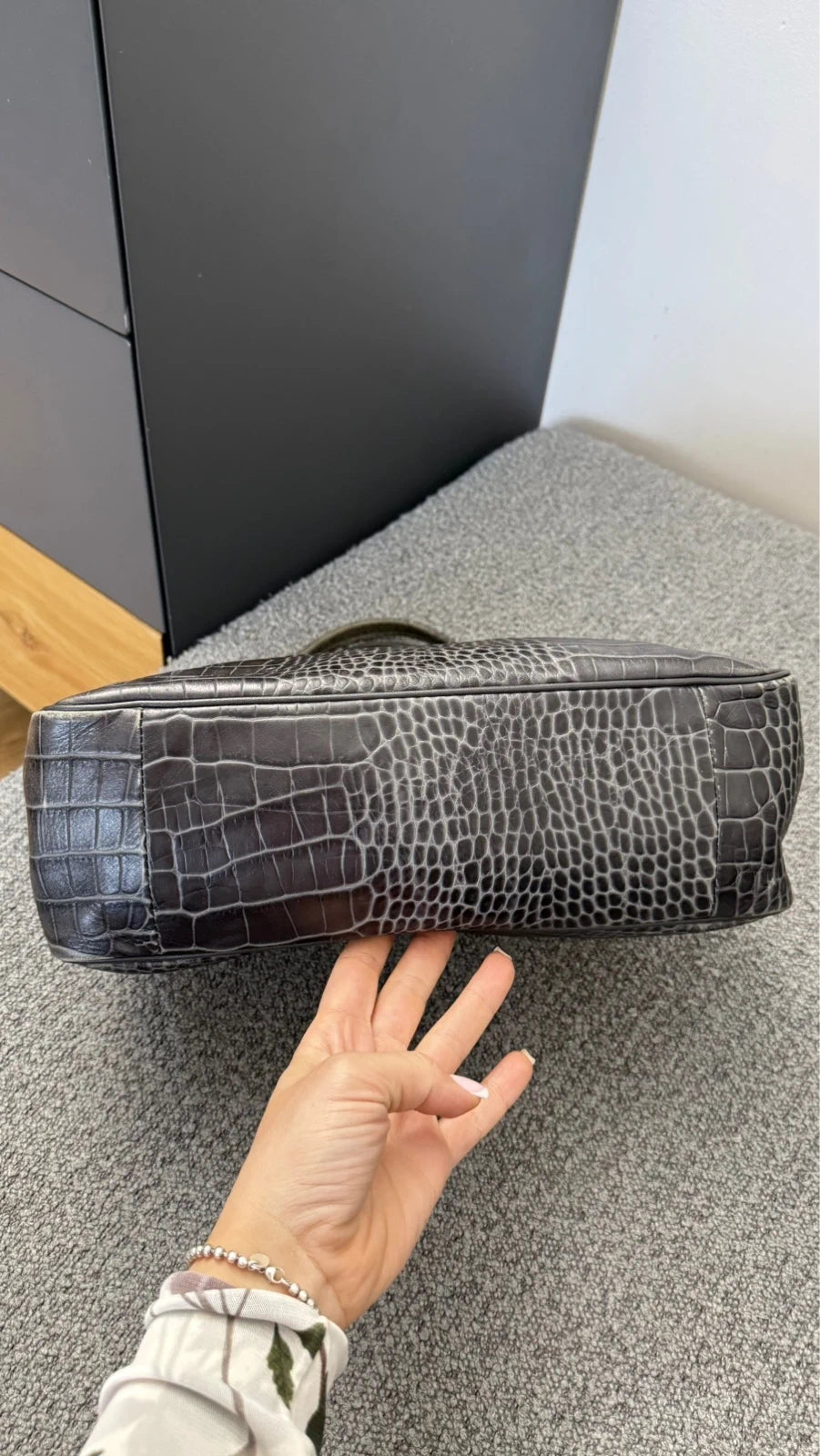 Longchamp roseau croco grey leather bag - view 6