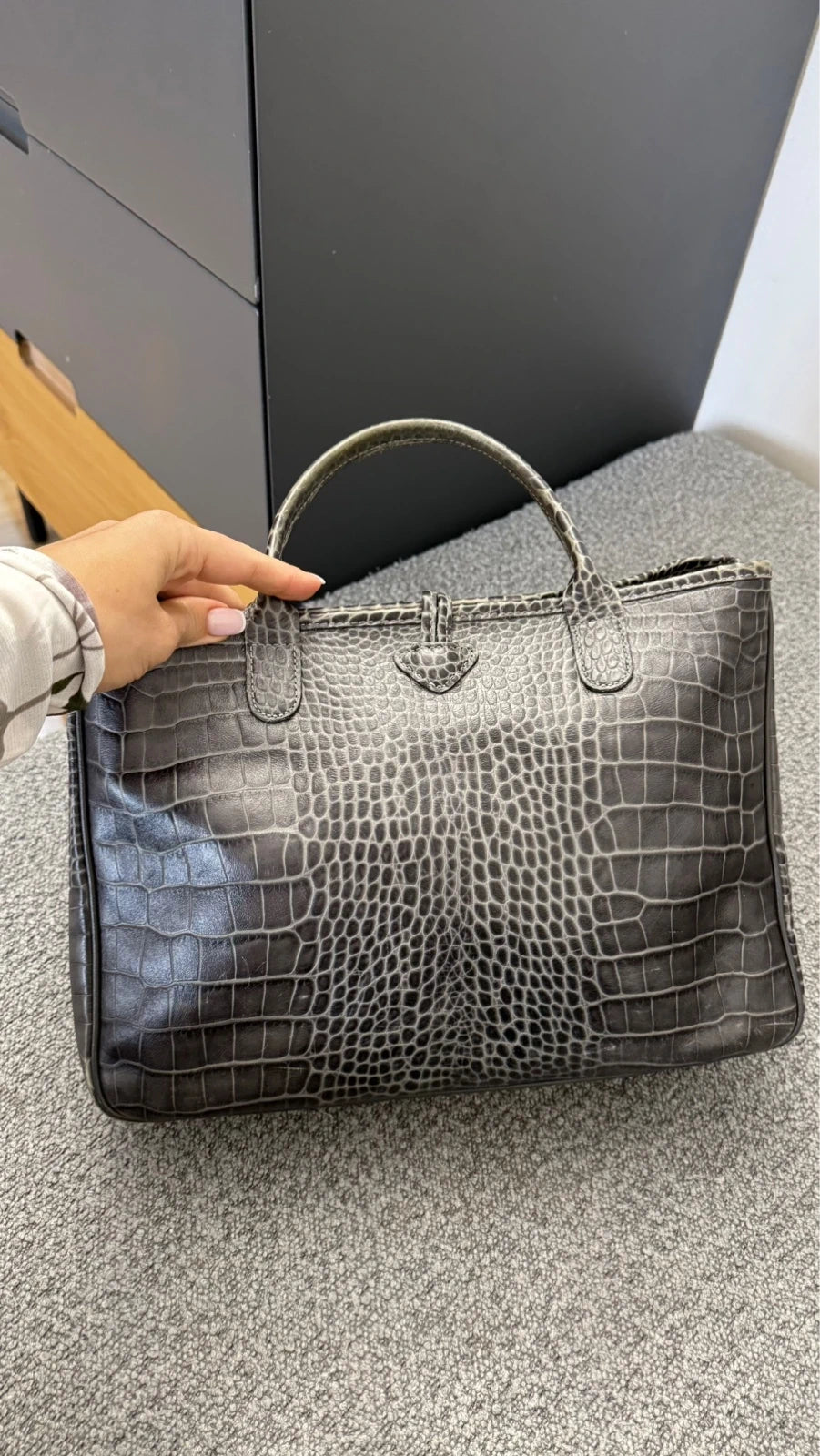 Longchamp roseau croco grey leather bag - view 5