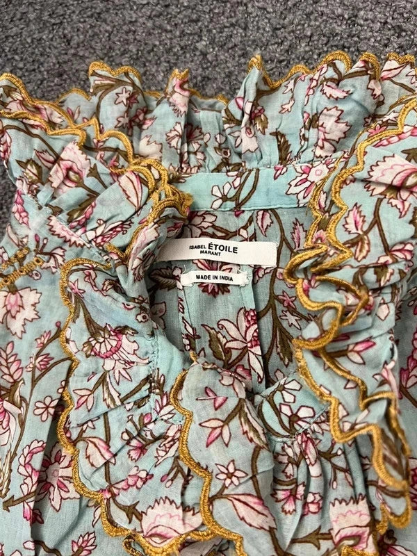 Isabel Marant blue floral cotton embroidered shirt blouse - view 4