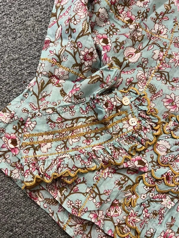 Isabel Marant blue floral cotton embroidered shirt blouse - view 7