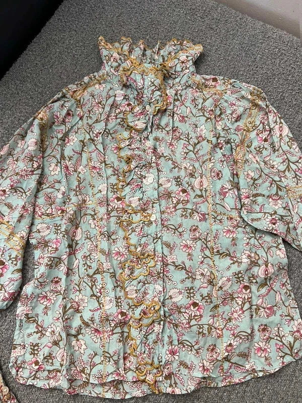 Isabel Marant blue floral cotton embroidered shirt blouse - view 2