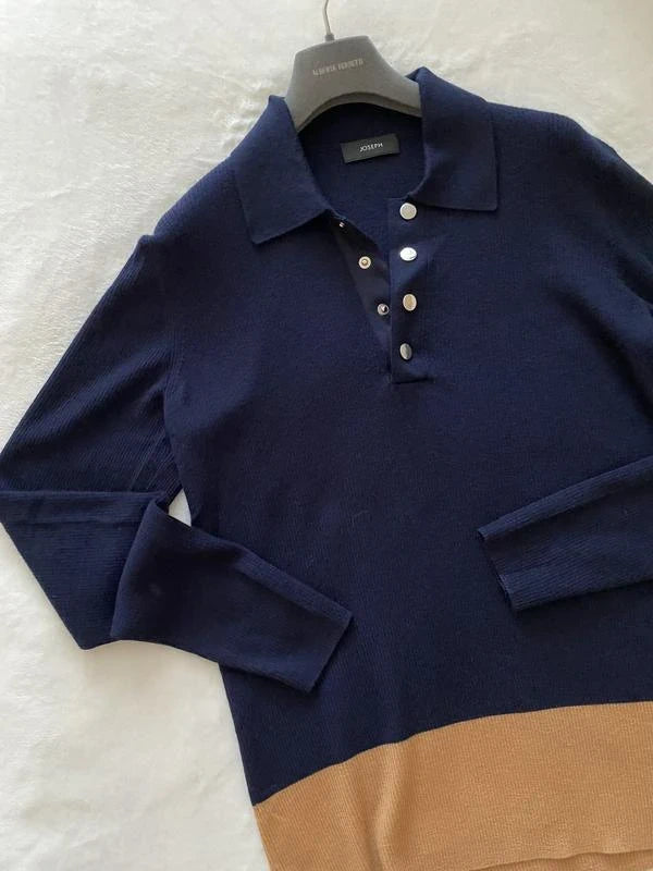 Joseph polo NL fine robs navy beige wool jumper - view 2