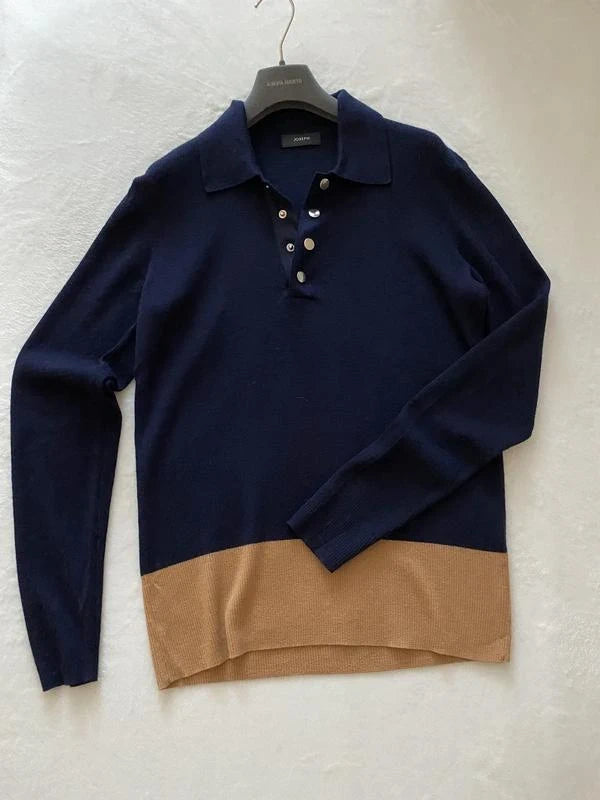 Joseph polo NL fine robs navy beige wool jumper