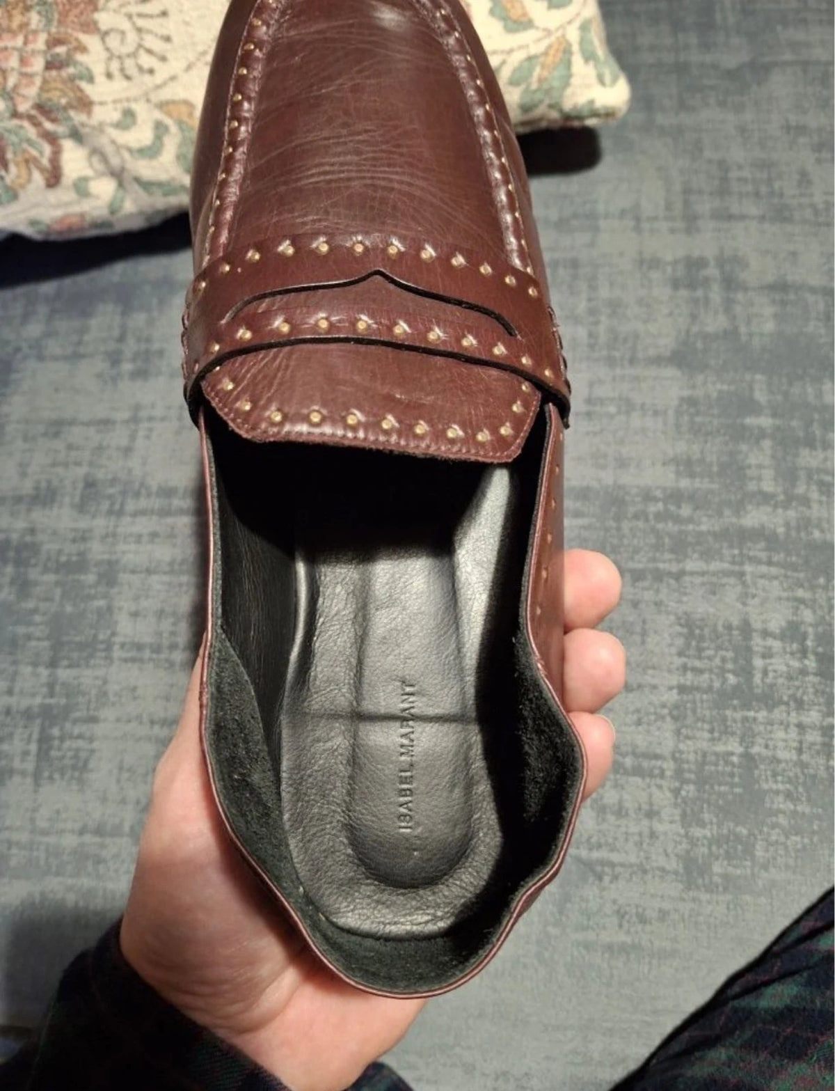 Isabel Marant burgundy brown leather moccasins - view 3