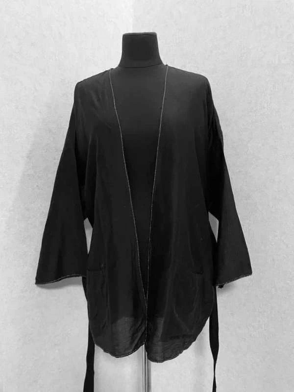 Mes Demoiselles black cotton silk kimono belted cardigan