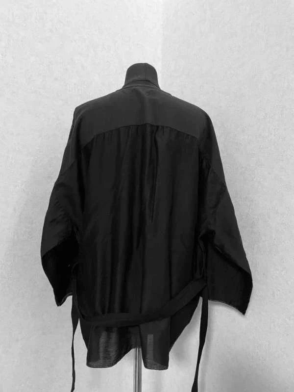 Mes Demoiselles black cotton silk kimono belted cardigan - view 3