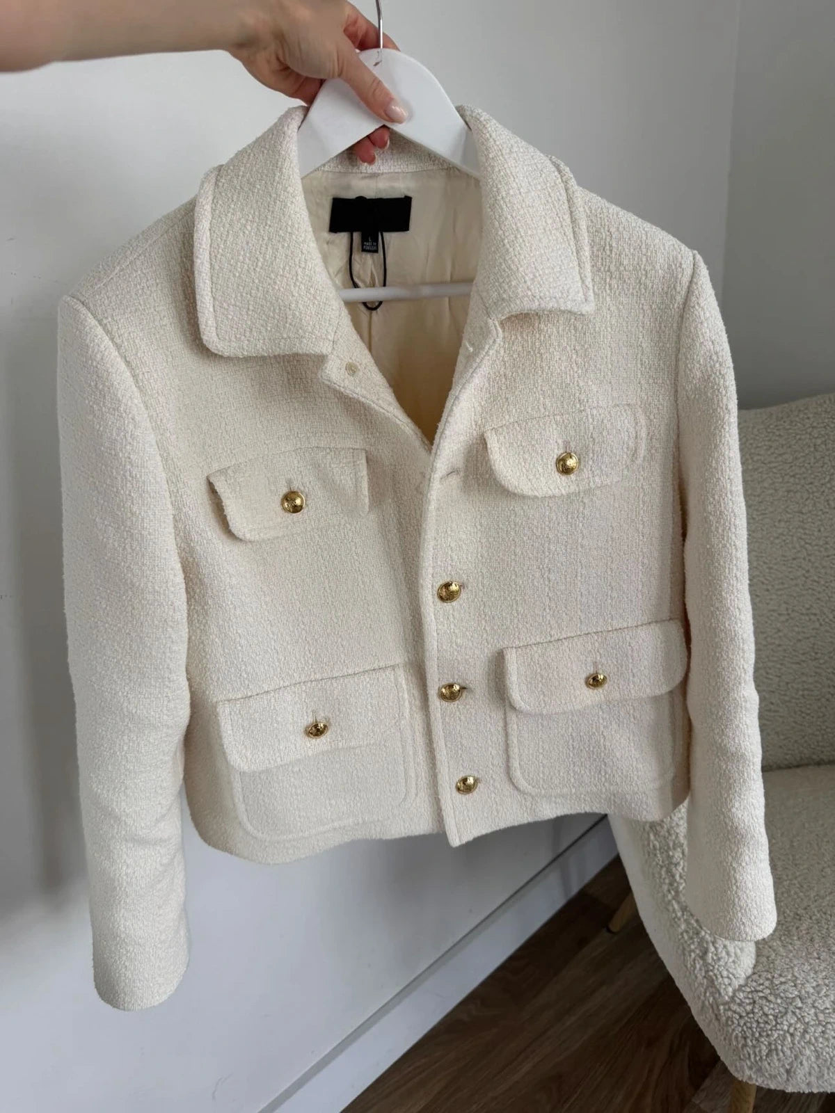 Nili Lotan Paloma white cream cotton tweed jacket