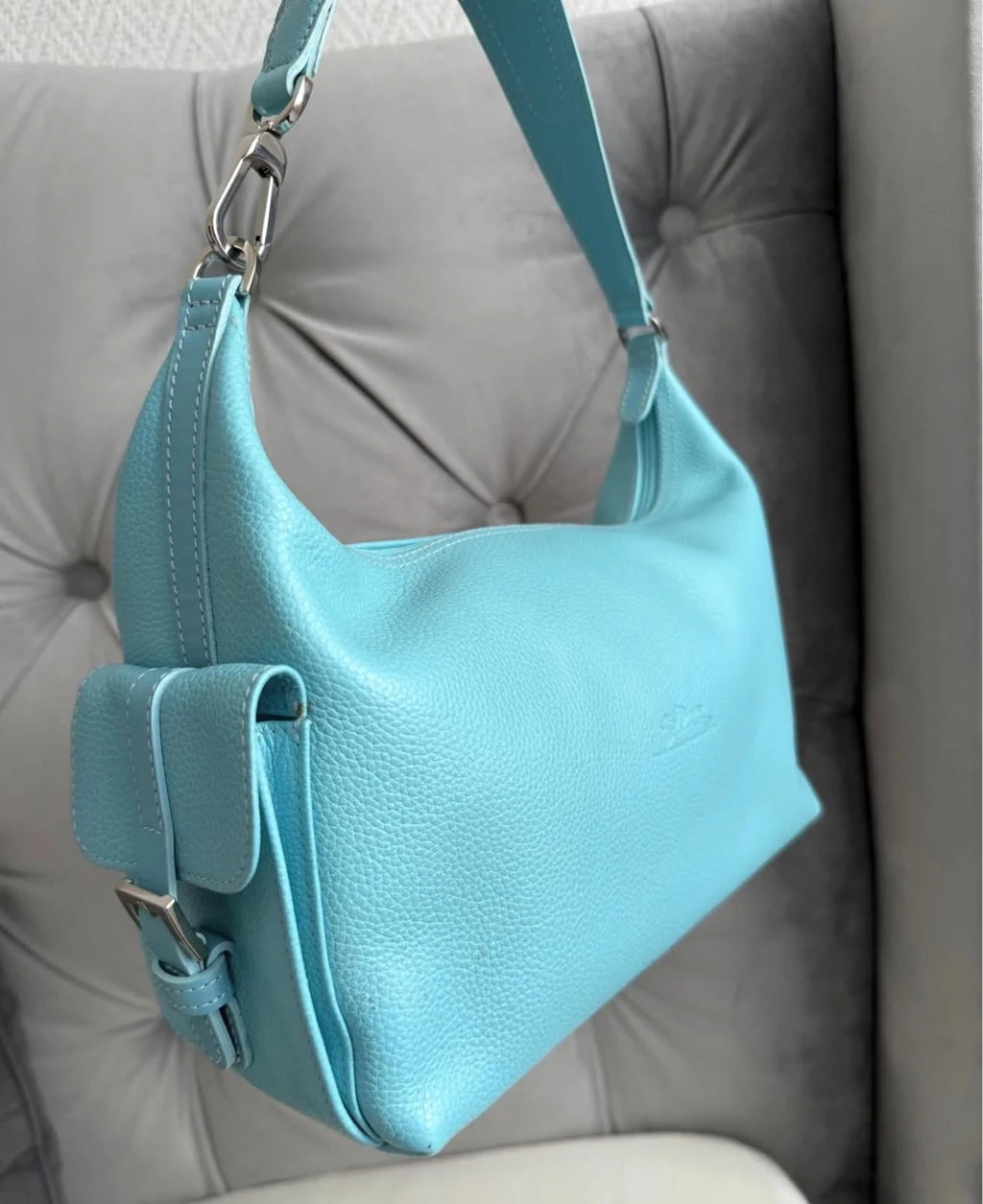 Longchamp vintage sky blue leather shoulder bag - view 2