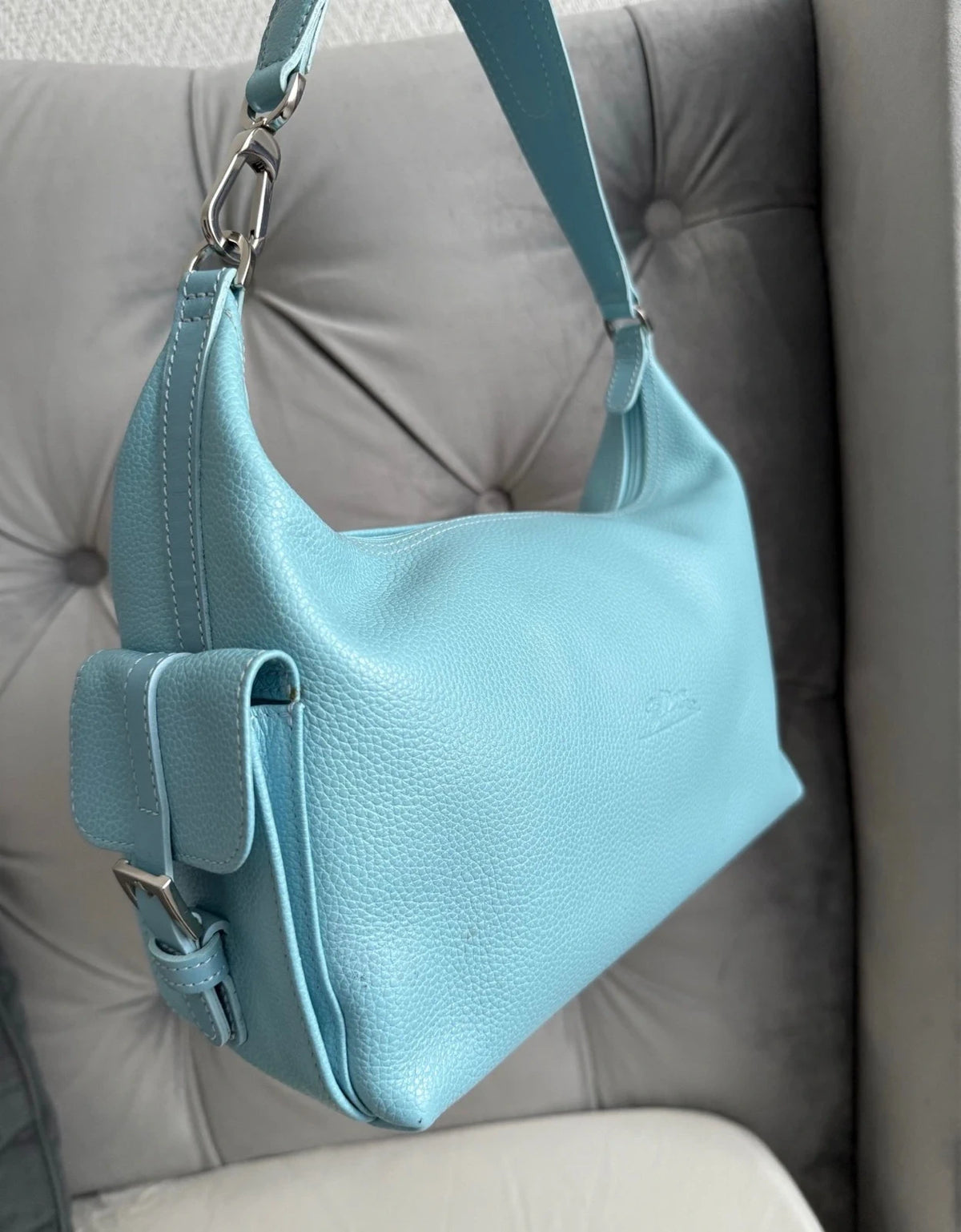 Longchamp vintage sky blue leather shoulder bag - view 3