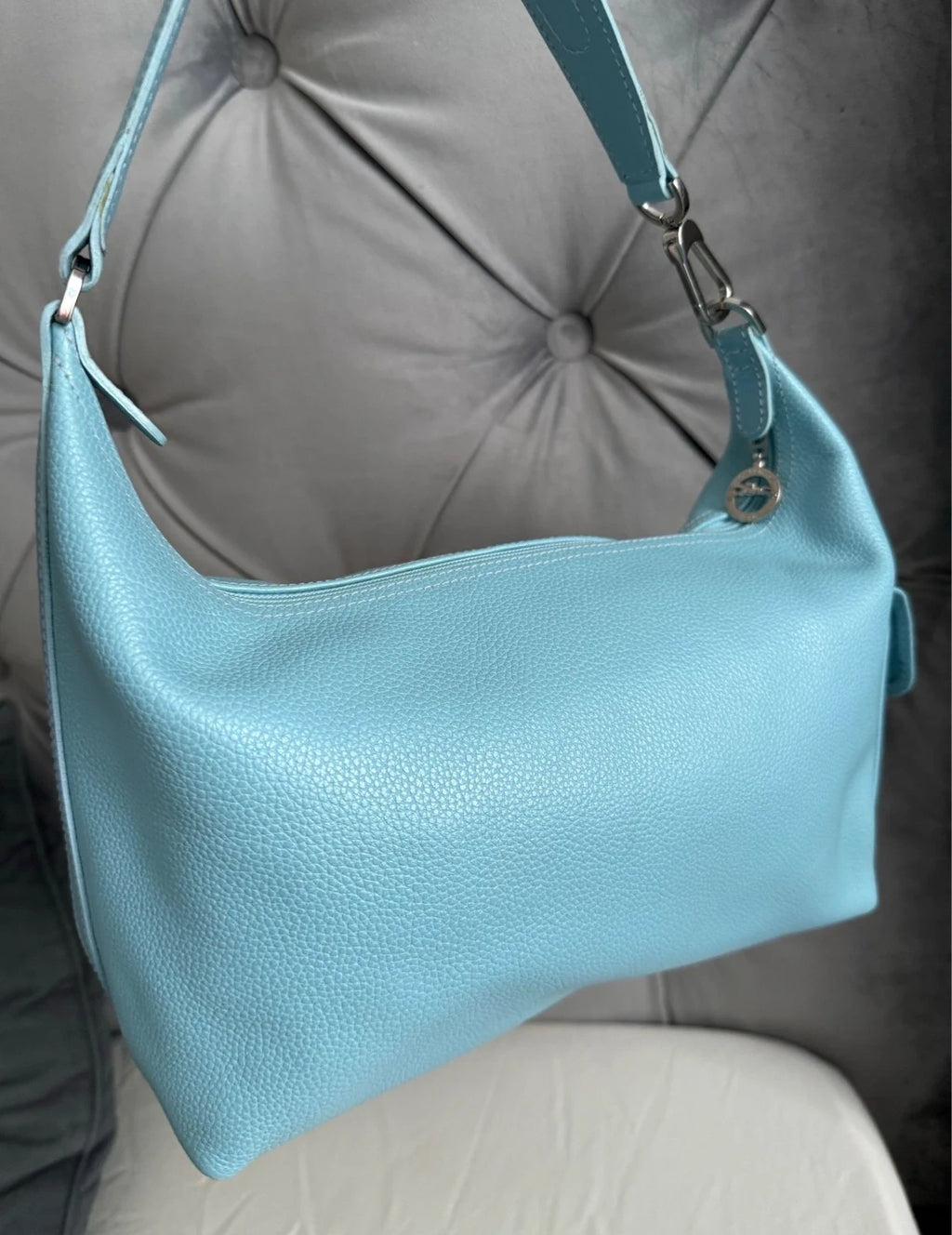 Longchamp vintage sky blue leather shoulder bag - view 6