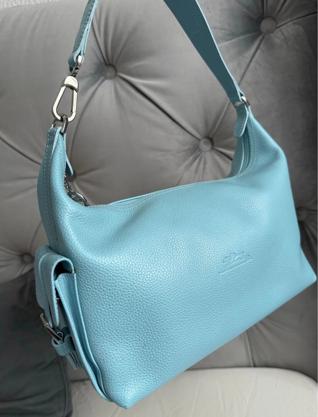 Longchamp vintage sky blue leather shoulder bag