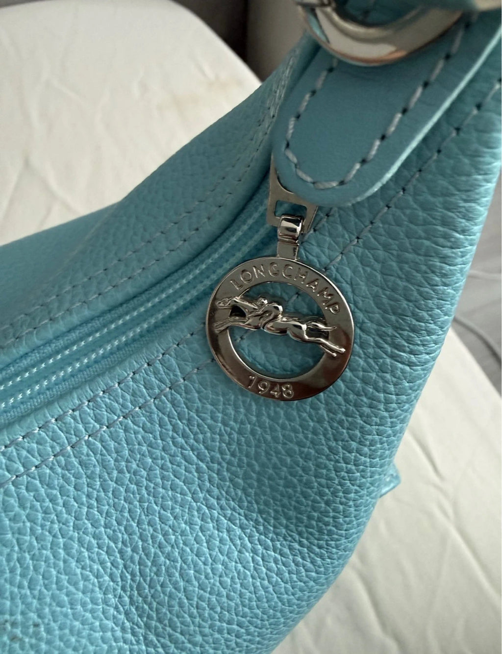 Longchamp vintage sky blue leather shoulder bag - view 9