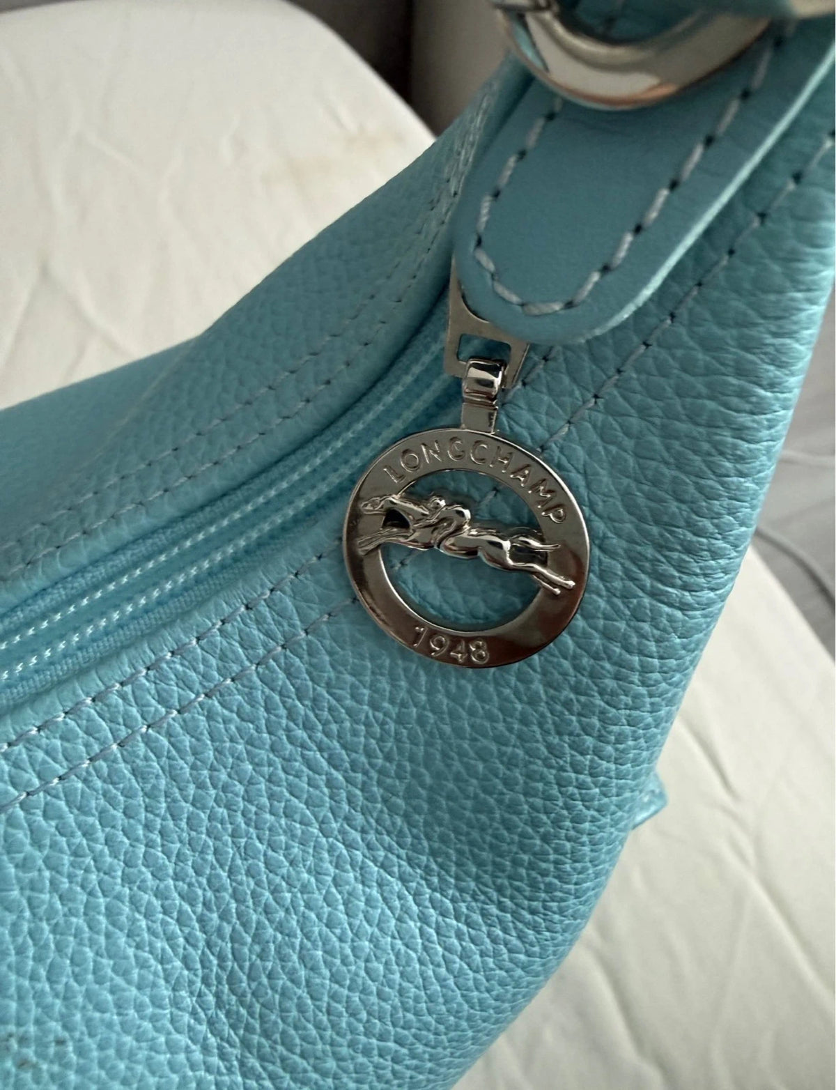 Longchamp vintage sky blue leather shoulder bag - view 9