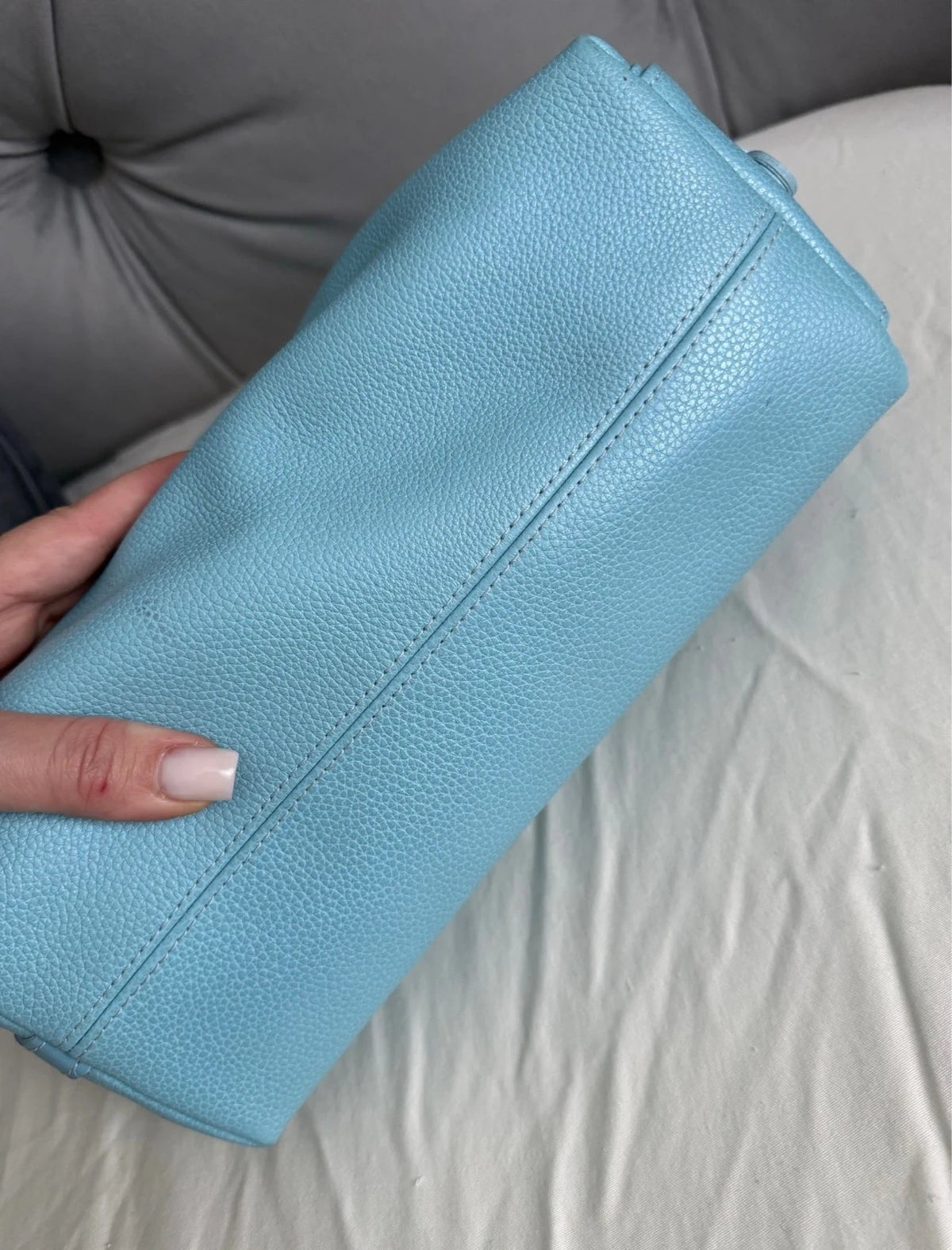 Longchamp vintage sky blue leather shoulder bag - view 8
