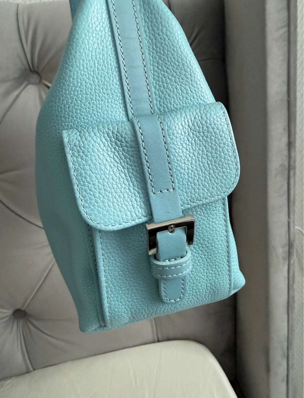 Longchamp vintage sky blue leather shoulder bag - view 4
