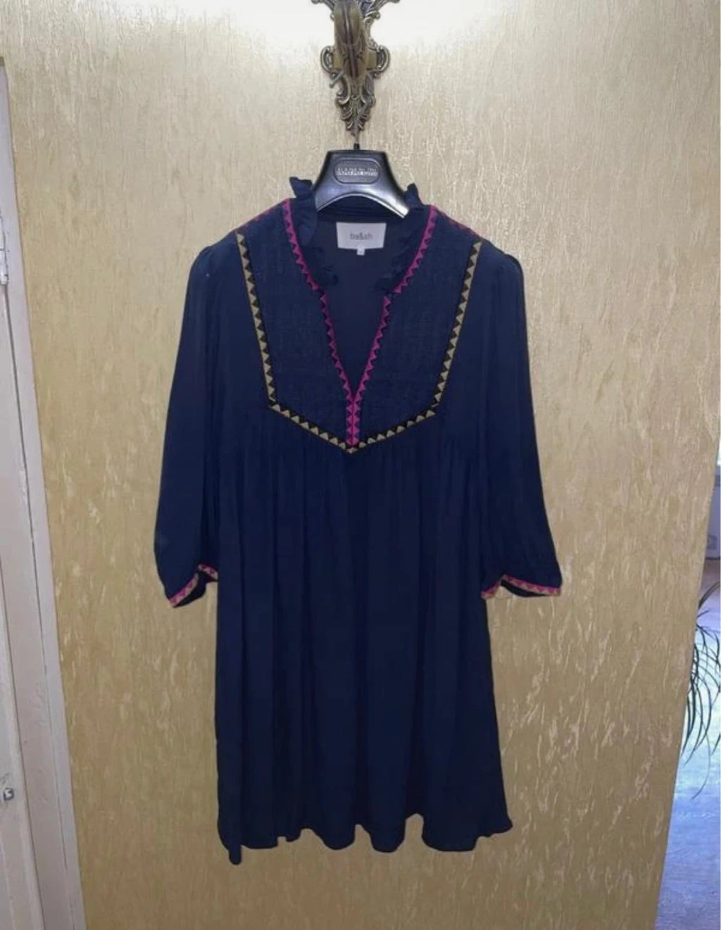 Ba&sh navy blue embroidered viscose dress