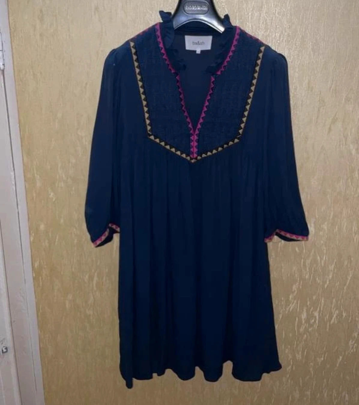 Ba&sh navy blue embroidered viscose dress - view 6