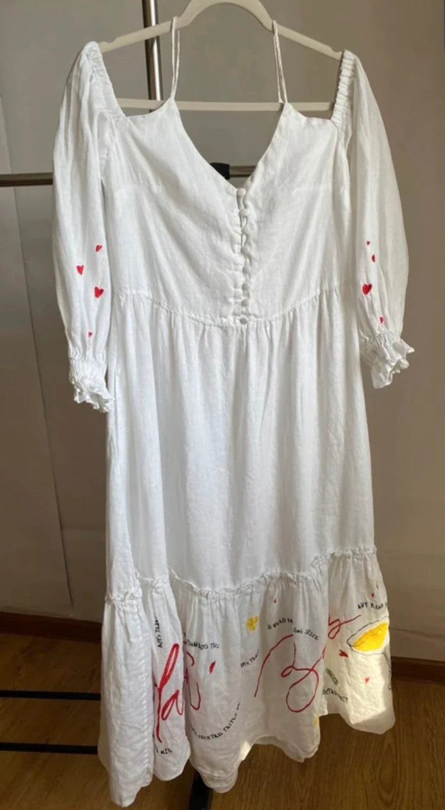 Lee Pfayfer white linen embroidered long dress