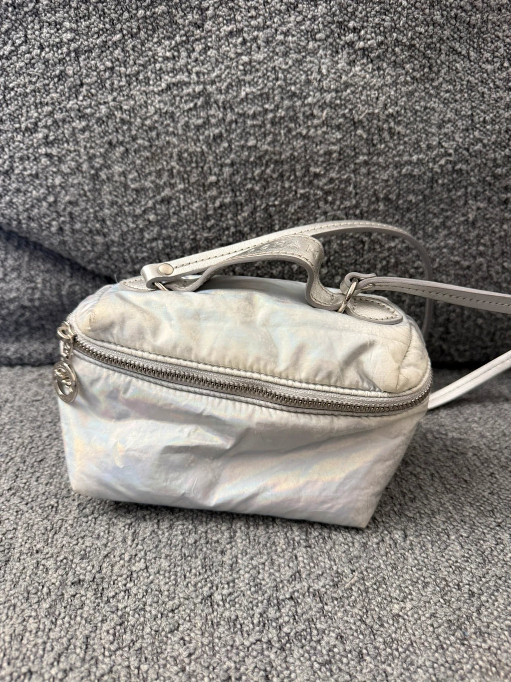 Longchamp silver grey leather crossbody bag