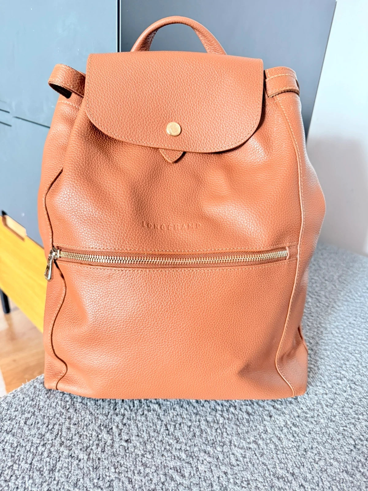Longchamp le foulonne brown leather backpack