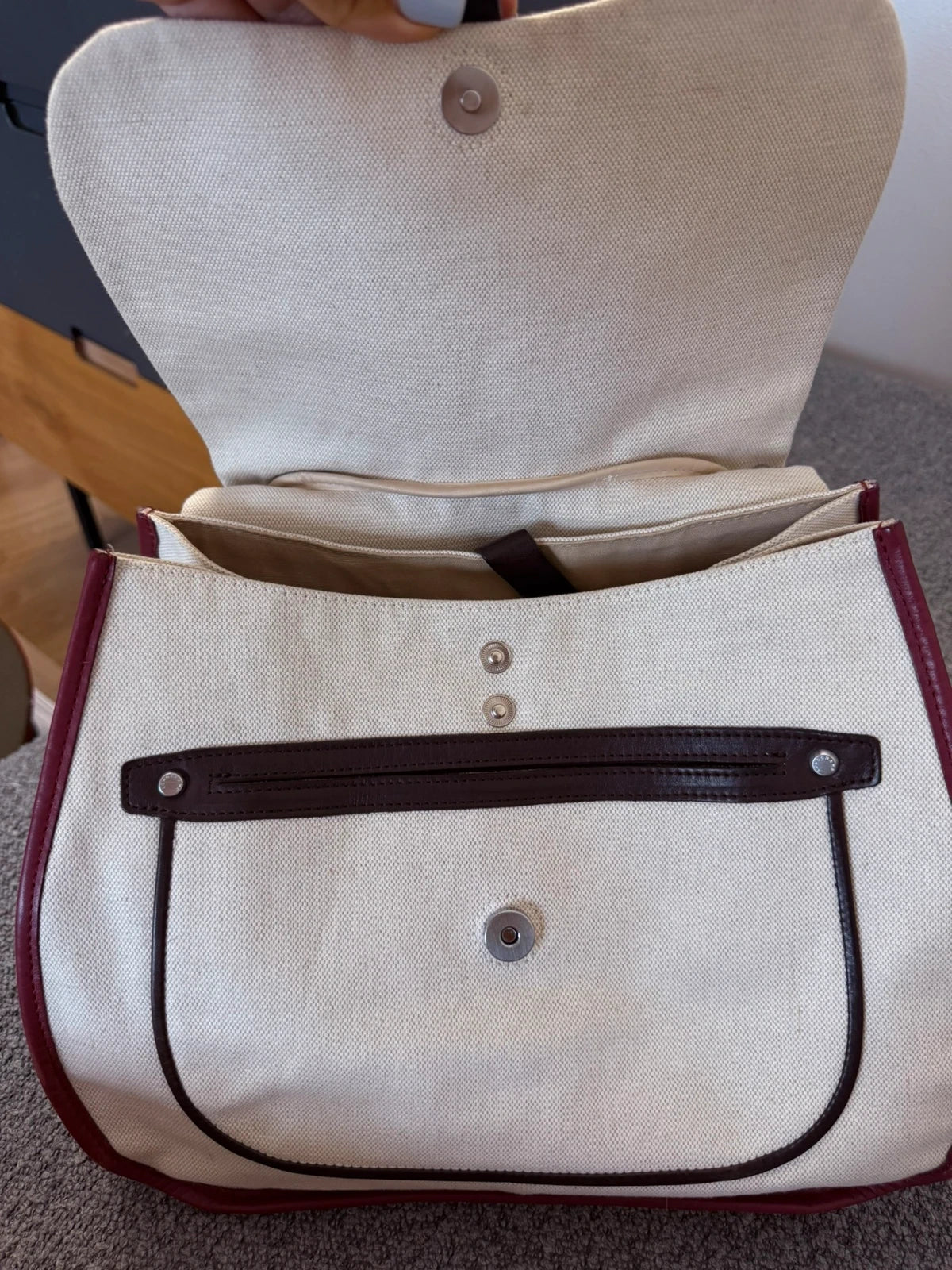 Longchamp balzane burgundy leather white fabric big bag - view 9