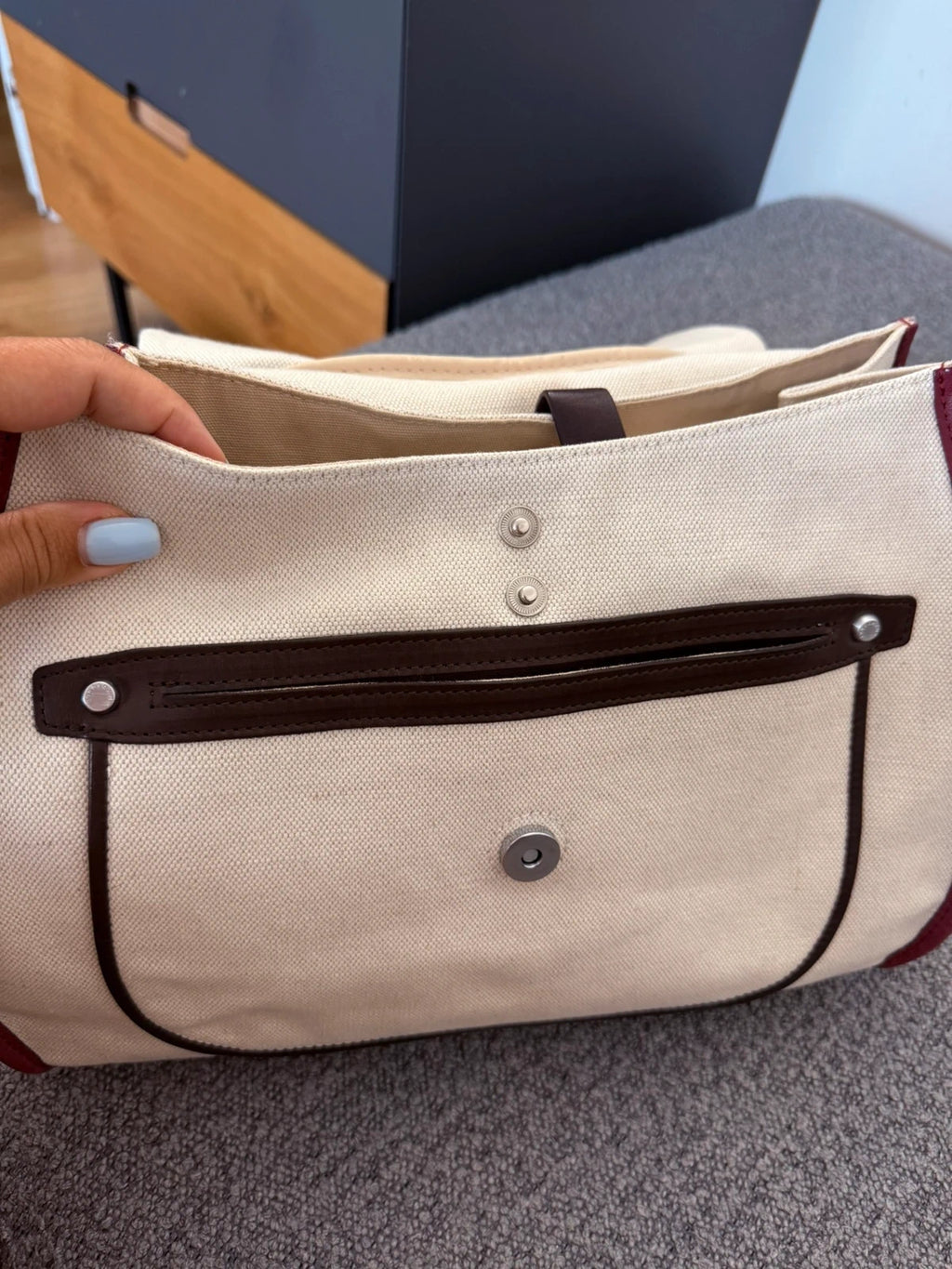 Longchamp balzane burgundy leather white fabric big bag - view 11