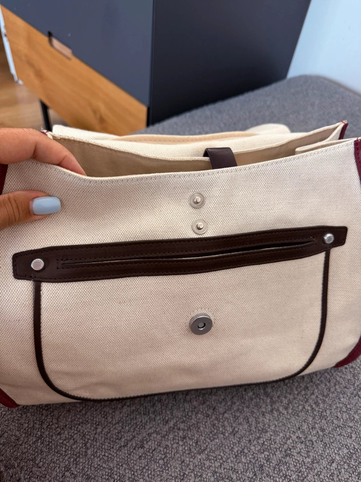 Longchamp balzane burgundy leather white fabric big bag - view 11