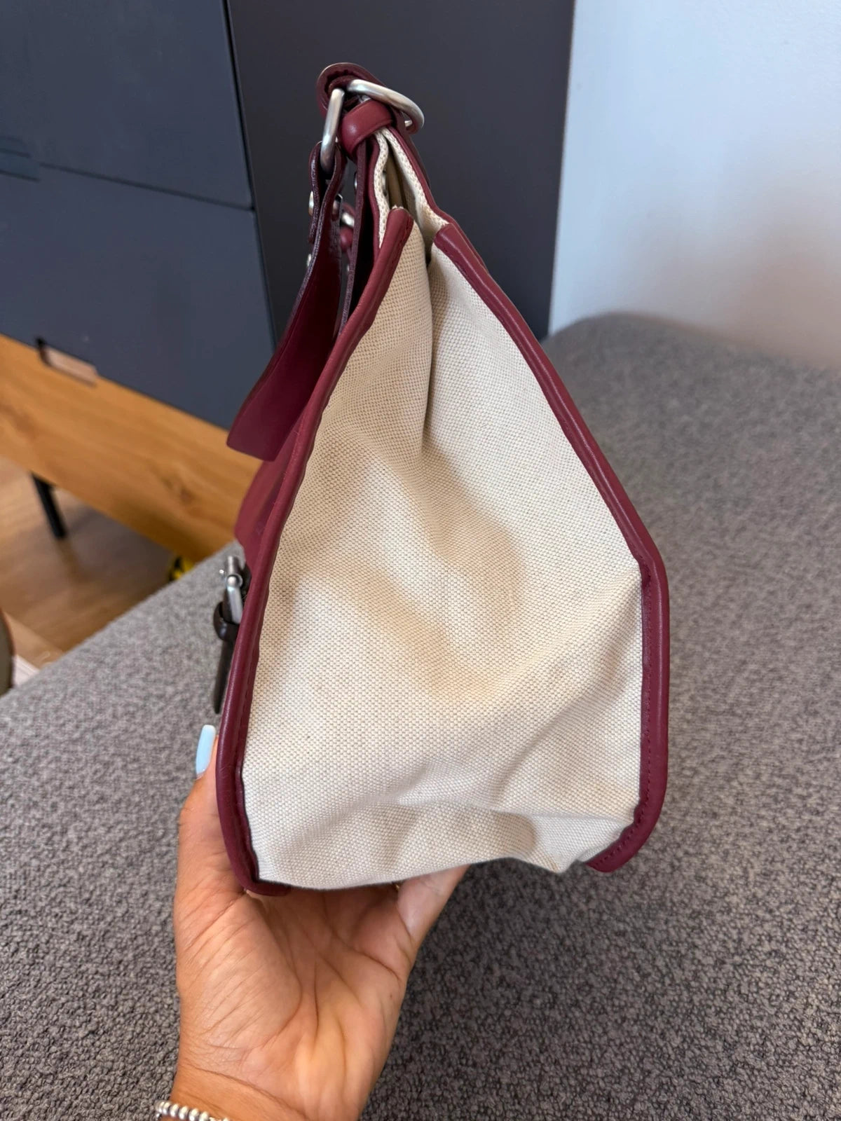 Longchamp balzane burgundy leather white fabric big bag - view 3