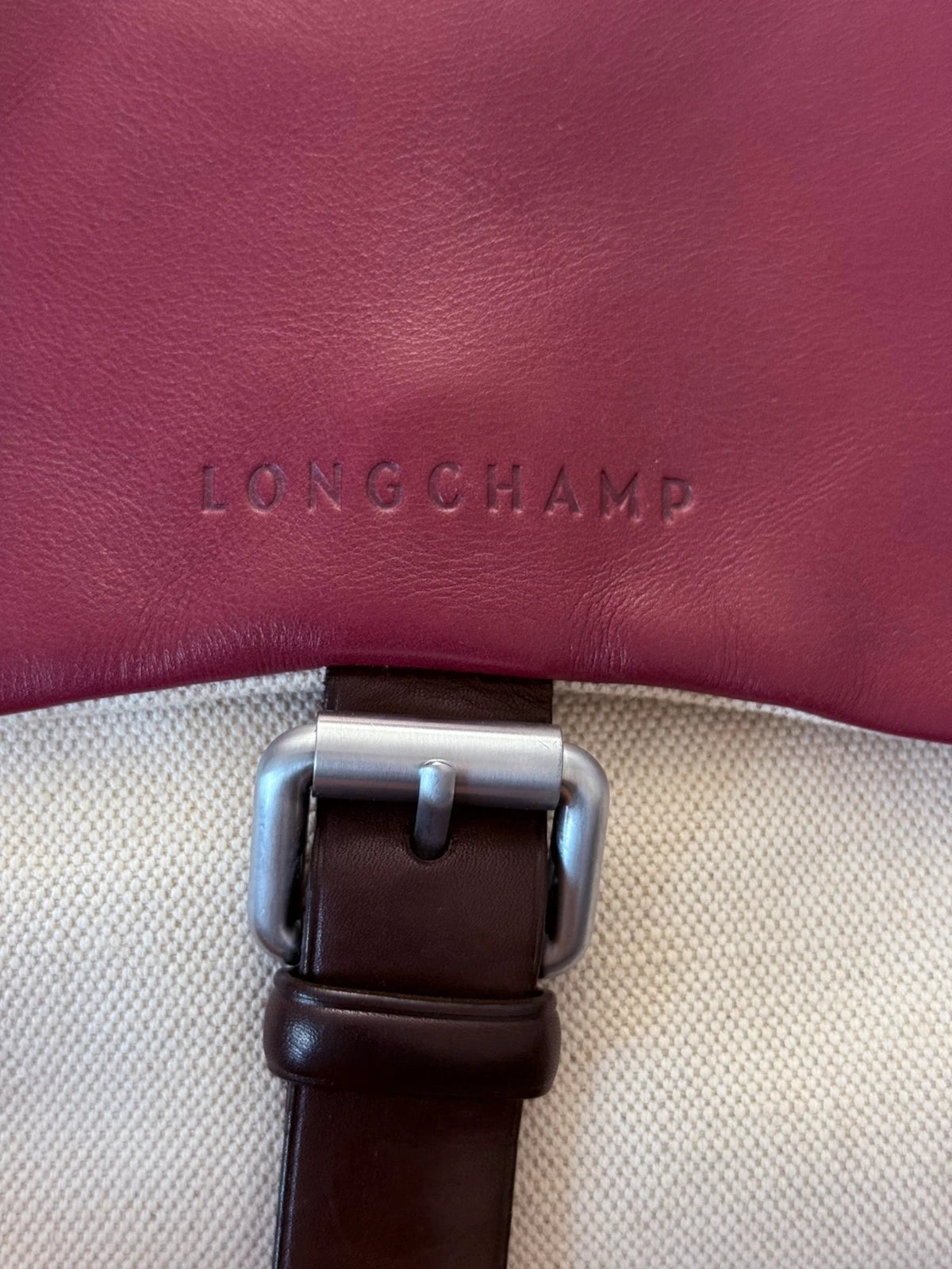 Longchamp balzane burgundy leather white fabric big bag - view 8