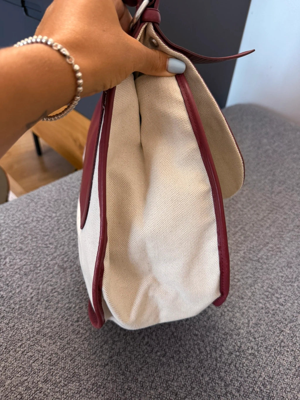Longchamp balzane burgundy leather white fabric big bag - view 5