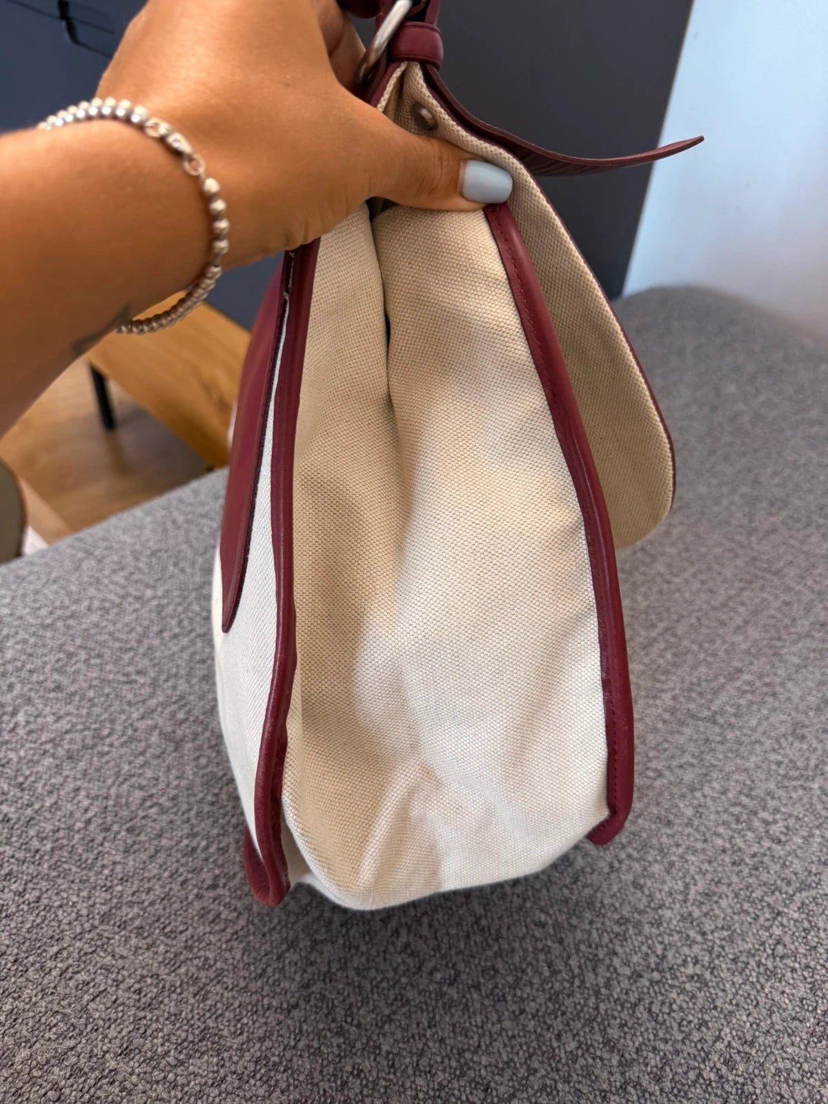 Longchamp balzane burgundy leather white fabric big bag - view 5