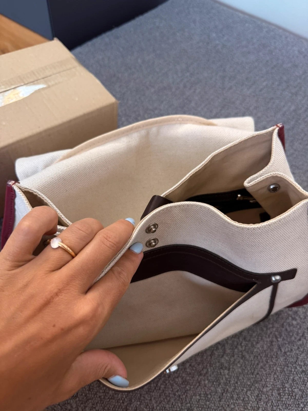 Longchamp balzane burgundy leather white fabric big bag - view 16
