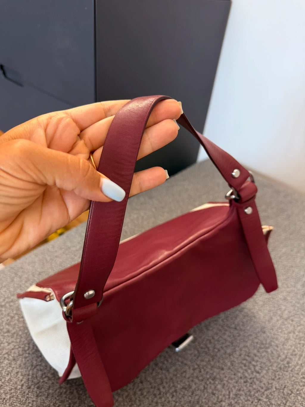 Longchamp balzane burgundy leather white fabric big bag - view 6