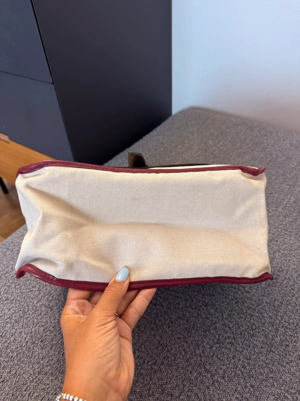 Longchamp balzane burgundy leather white fabric big bag - view 4