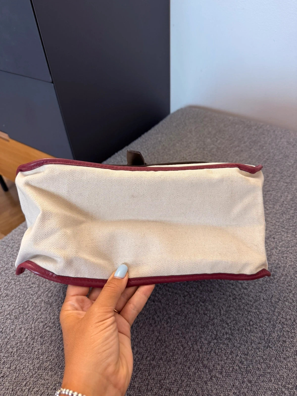 Longchamp balzane burgundy leather white fabric big bag - view 4